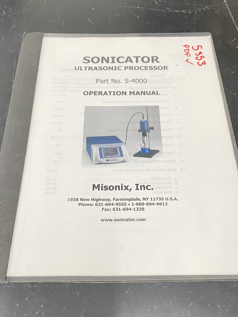 Misonix Sonicator Ultrasonic Processor - User Guide / Manual / Instructions Book