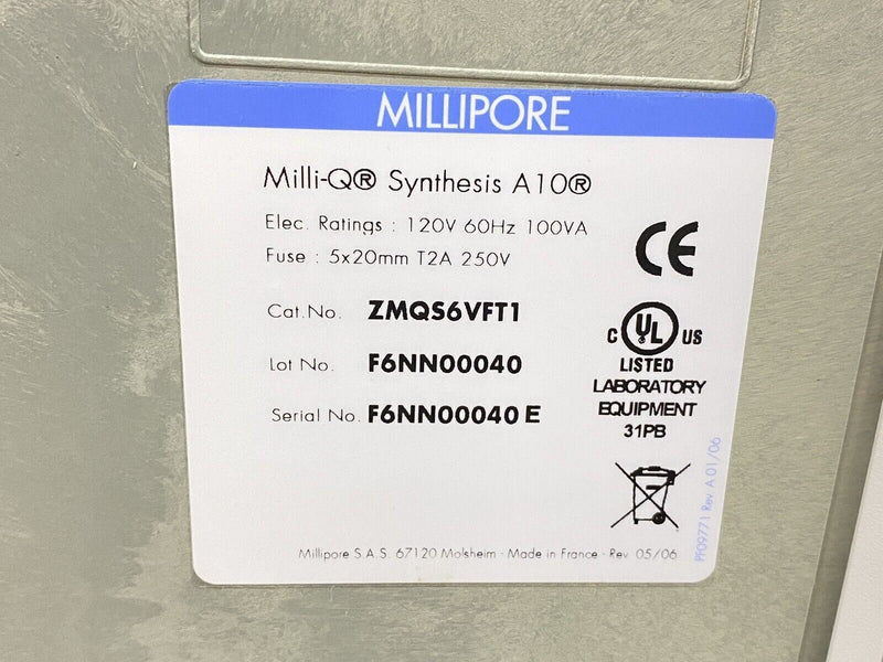 Millipore Milli-Q Synthesis A10 (ZMQS6VFT1) Laboratory Water Purifier System