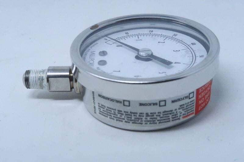 Millipore Pressure Gauge 0-100 psi, 0-7 Bar, Stainless Steel