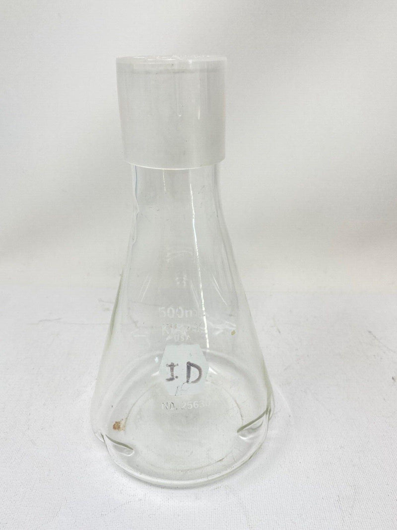 2X Kimble KIMAX 25630 Glass 500mL Wide Mouth Conical Erlenmeyer Lab Flasks + Cap