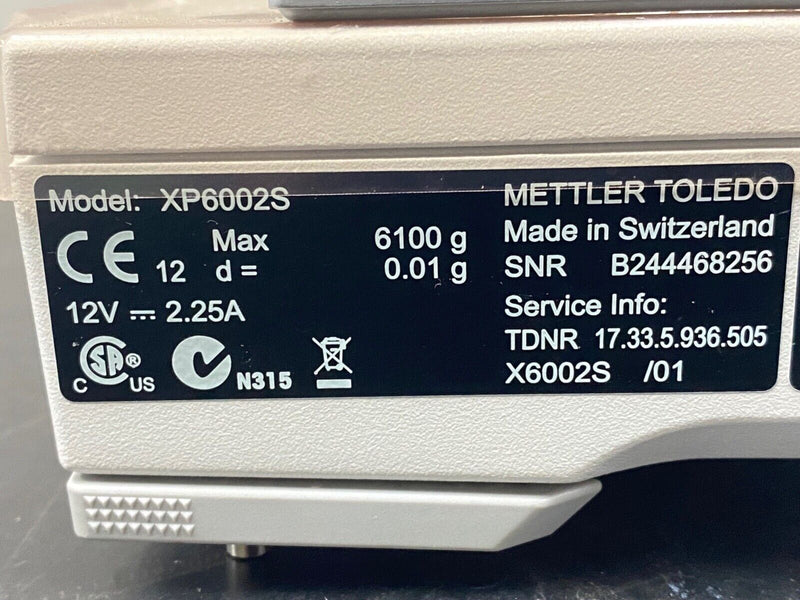 Mettler Toledo XP6002S Excellence Plus Balance, 6100.00g Precision Scale
