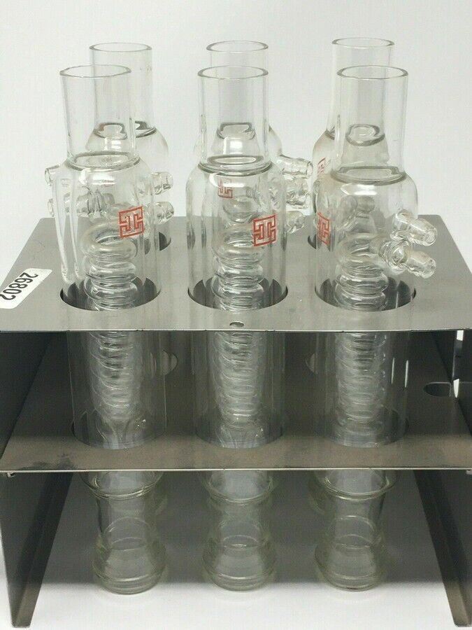 Tecator DS-6 Distillation Rack with 6 Glass Evaporator Coil Tubes, Kjeldahl Part