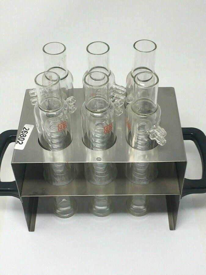 Tecator DS-6 Distillation Rack with 6 Glass Evaporator Coil Tubes, Kjeldahl Part