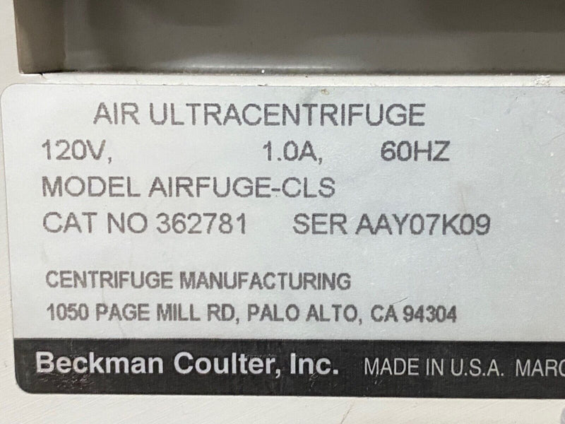 EUC Beckman Coulter 362781 AIRFUGE CLS Air Ultracentrifuge Centrifuge