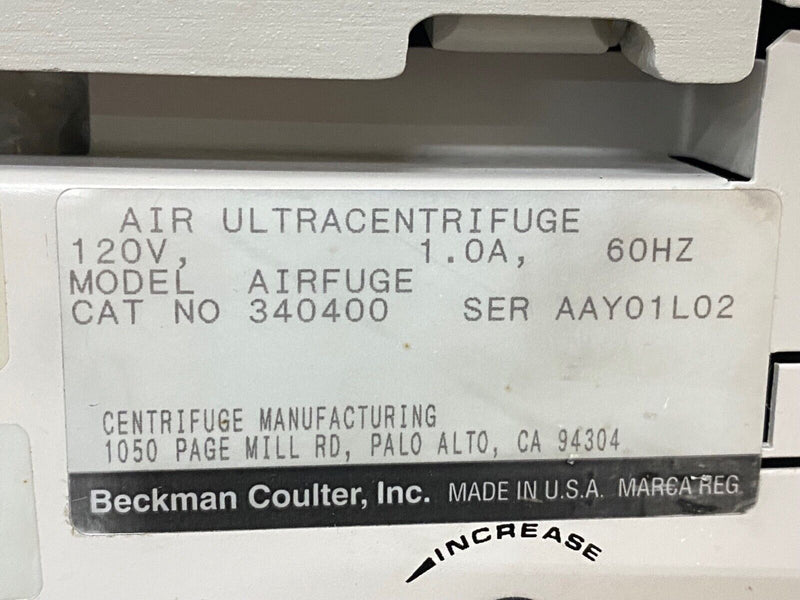 EUC Beckman Coulter 340400 Airfuge Air-Drive Ultracentrifuge + Rotor, Unit