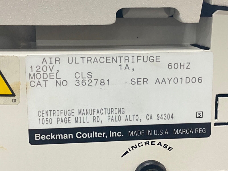 Beckman Coulter 362781 AIRFUGE CLS Air Ultracentrifuge Centrifuge with Rotor!