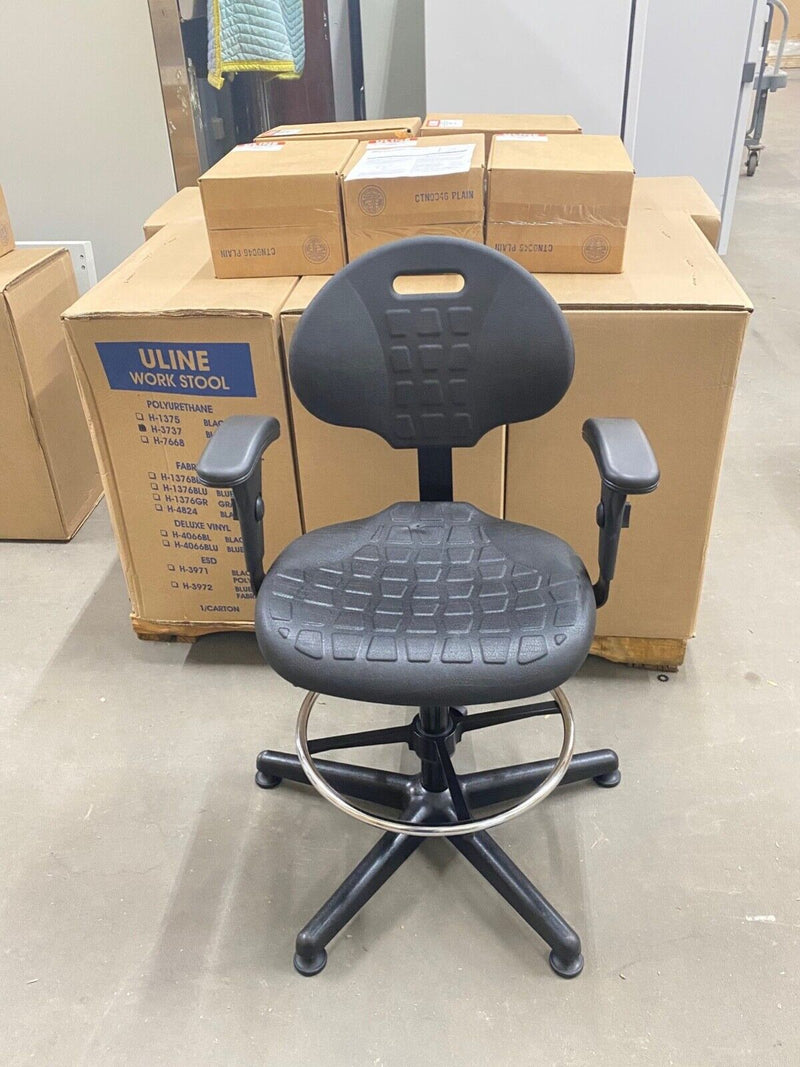 5 New Uline H-3732 Deluxe Work Stool - Polyurethane, Adjustable Office Chair