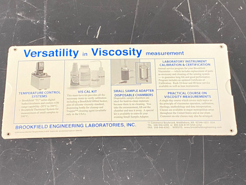 Brookfield RV & LV Viscometer, Factor Finder, Spindle Reference Card, ISO 9001