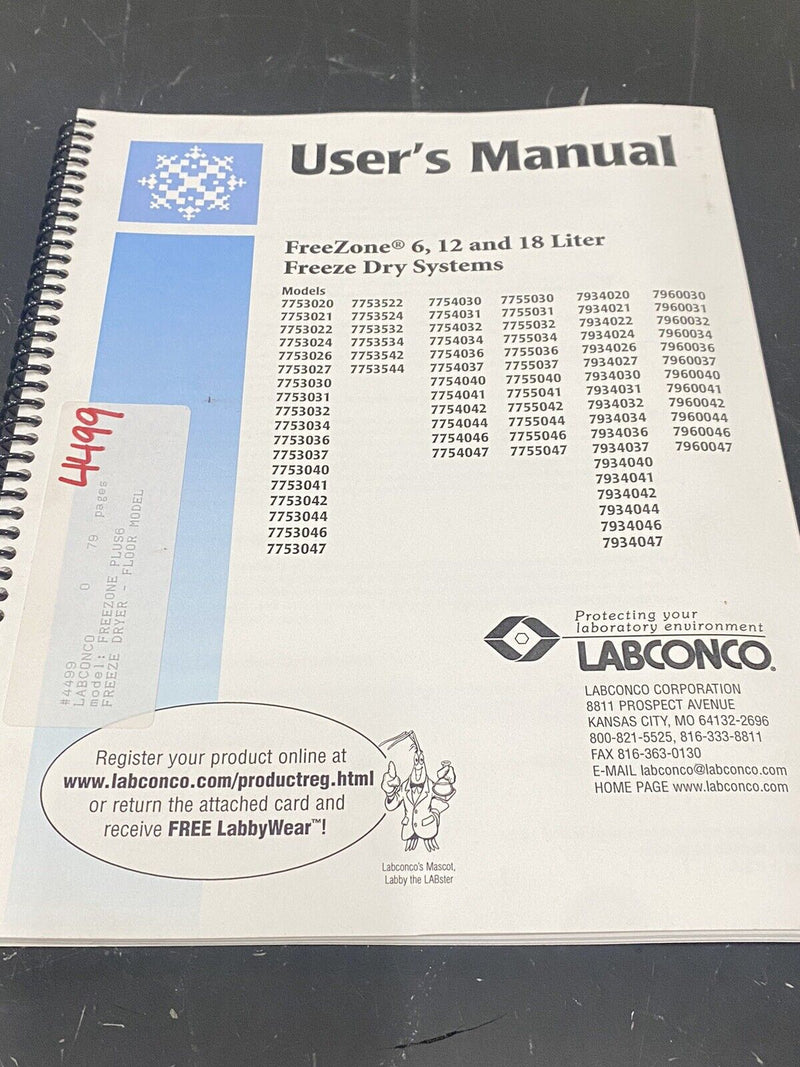 Labconco freeZone 6-12-18 L freeze dry systems - User Guide / Manual