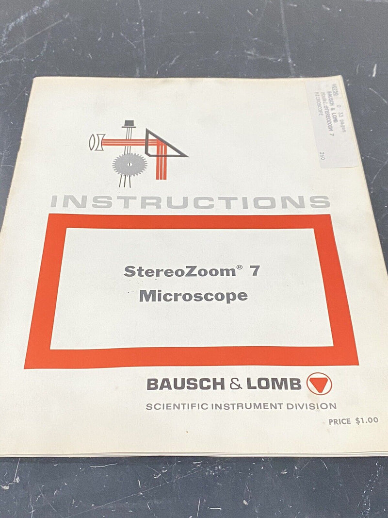 Bausch & Lomb StereoZoom 7 microscope - User Guide / Manual