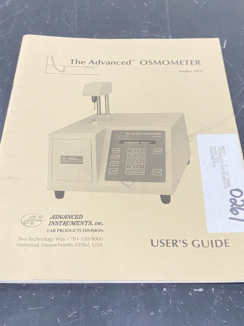 Advanced instruments inc. osmometer 3D3 - Instruction Book / User Guide / Manual