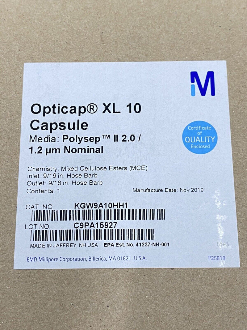 Millipore KGW8A10HH1 Capsule Opticap XL 10 Polysep II 2.0 / 1.2 um nominal
