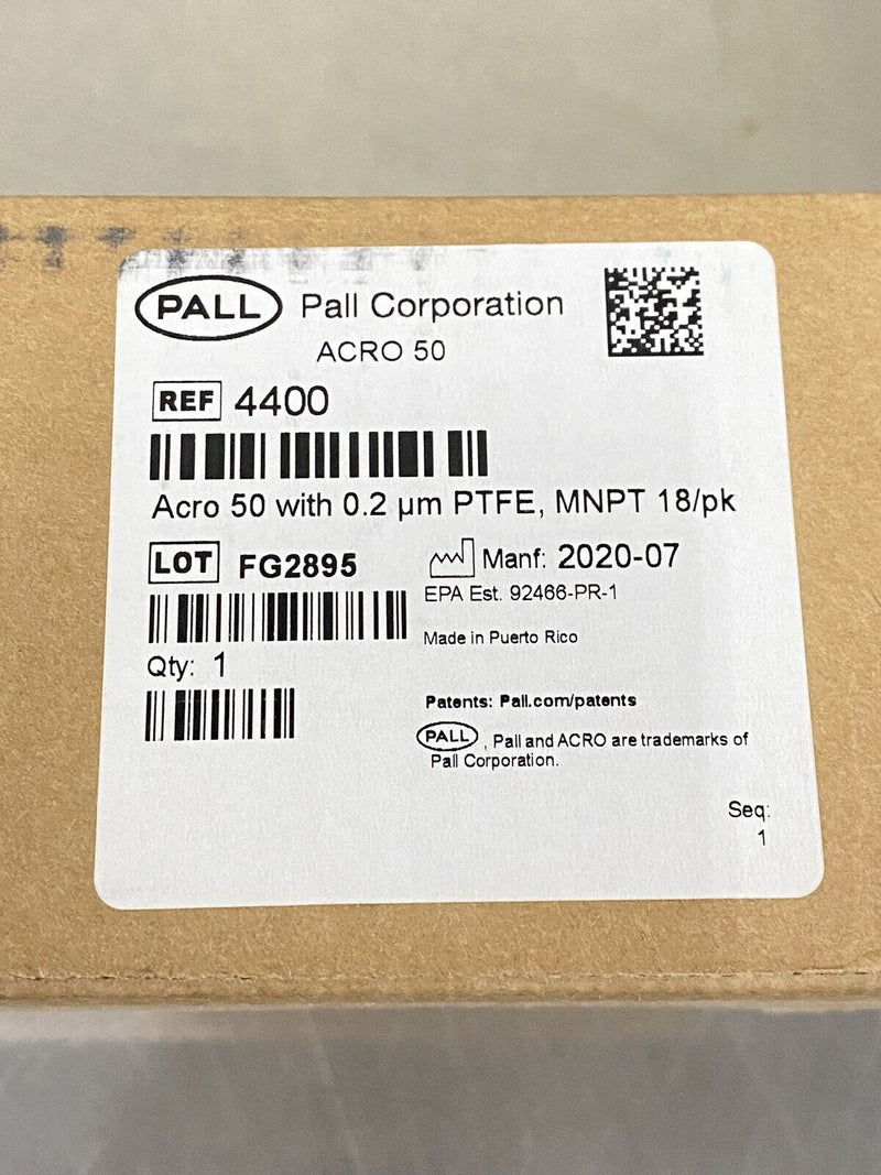 Pall Acro 50 Vent Filters with PTFE Membrane - 0.2 µm 18/pk ref:4400