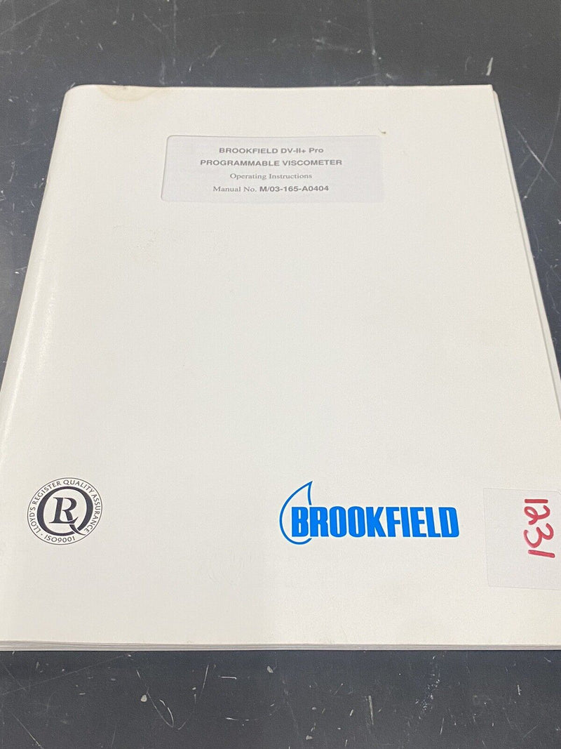 Brookfield viscometer DV II + pro - Instruction Book / User Guide