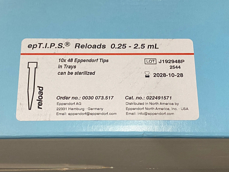Eppendorf 0.25 - 2.5ml Reloads ep T.I.P.S., 10 x 48 in Trays 022491571 pipette