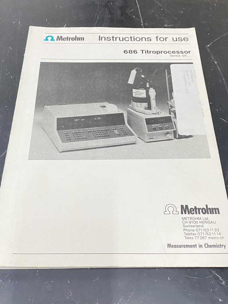 Metrohm 686 Titroprocessor - User Guide / Manual / Instructions Book