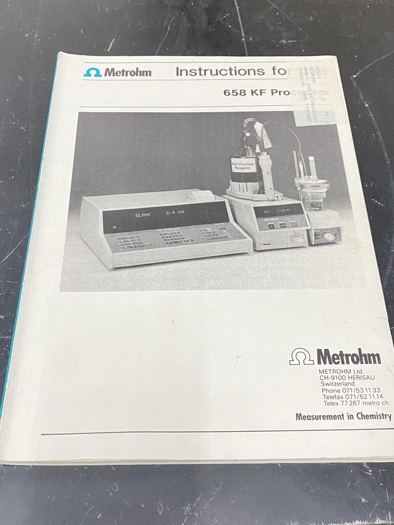 Metrohm 658 KF Processor - User Guide / Manual / Instructions Book