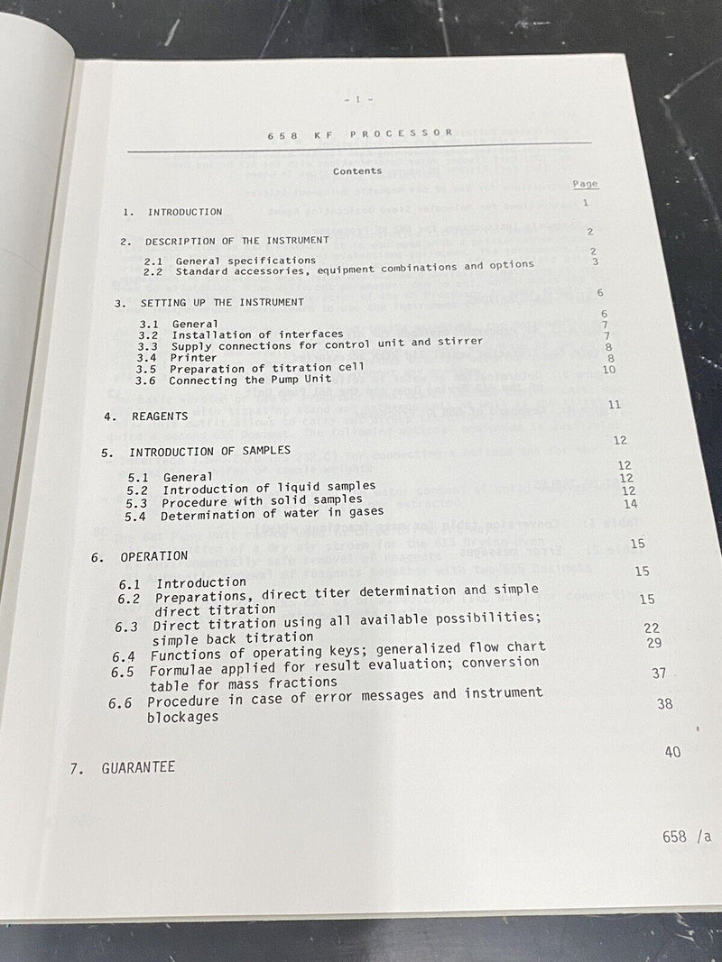 Metrohm 658 KF Processor - User Guide / Manual / Instructions Book