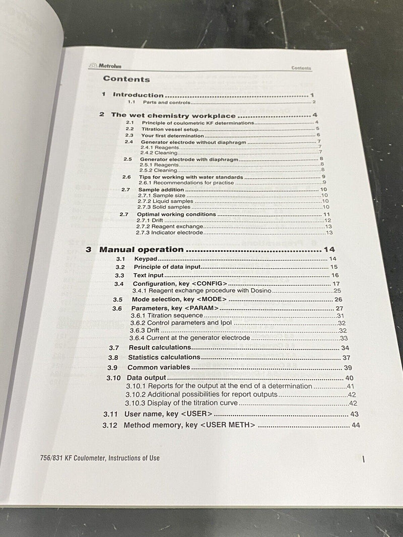 Metrohm 756 831 KF Coulometer - User Guide / Manual / Instructions Book