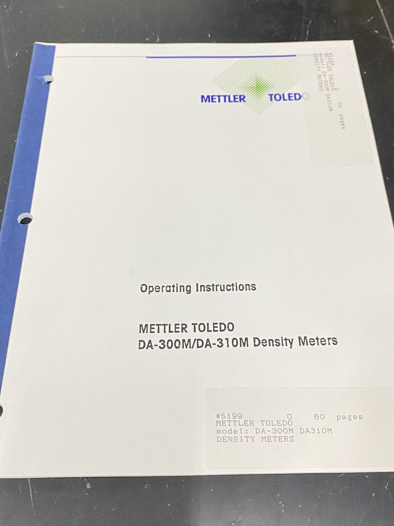 Mettler Toledo DA-300M/DA-310M Density Meters - User Guide / Instructions Book