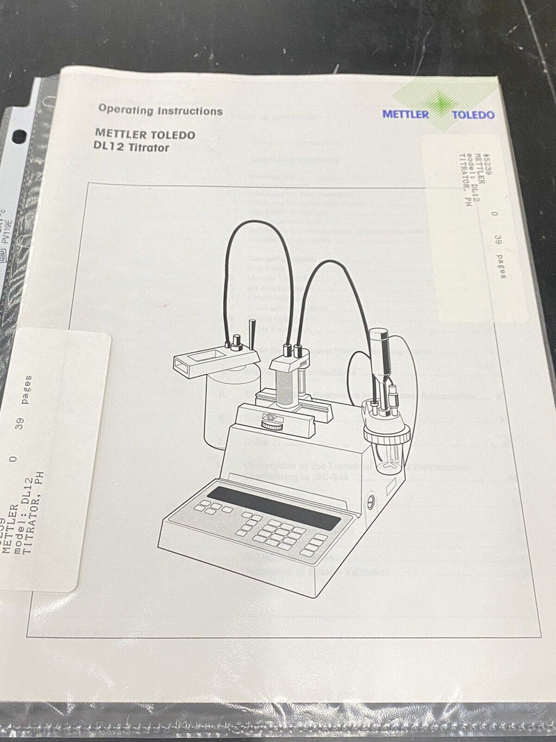 Mettler Toledo DL12 Titrator - User Guide / Manual / Instructions Book