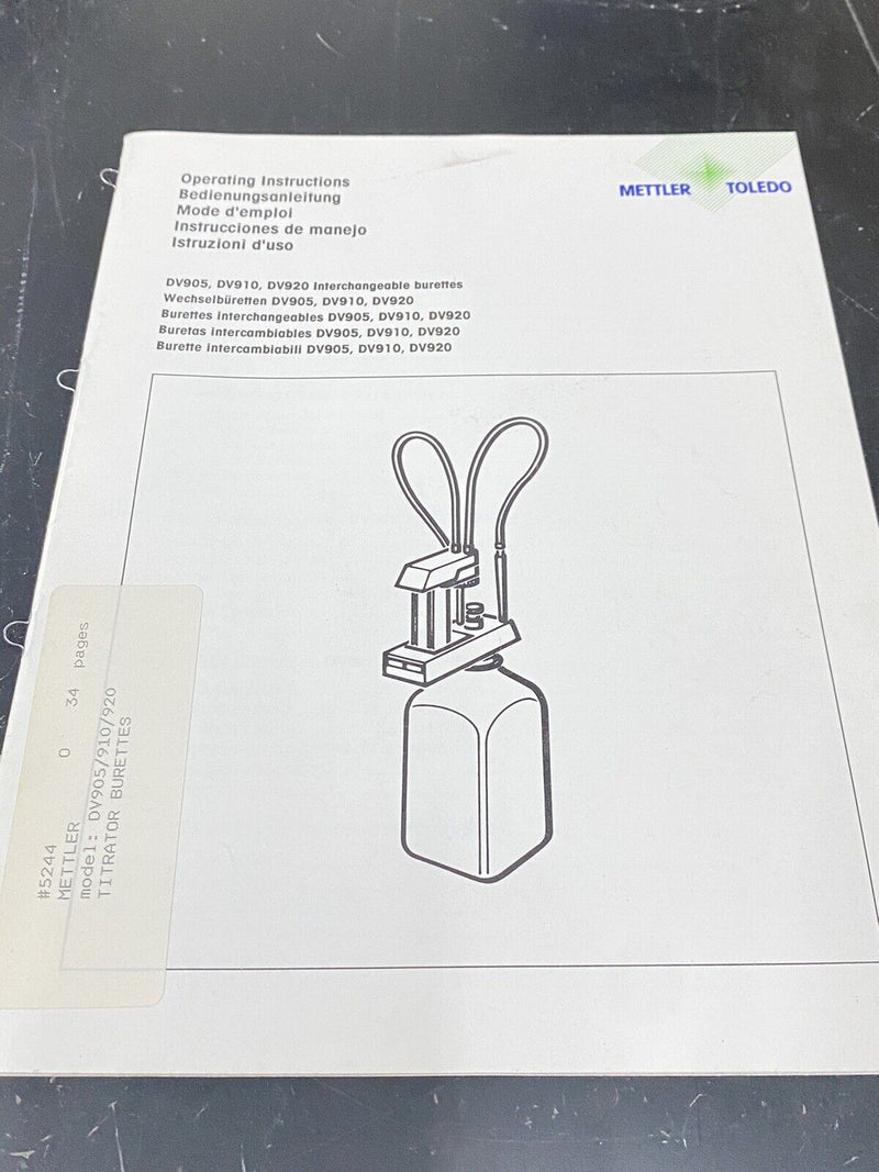 Mettler Toledo Interchangeable Burette - User Guide / Manual / Instructions Book