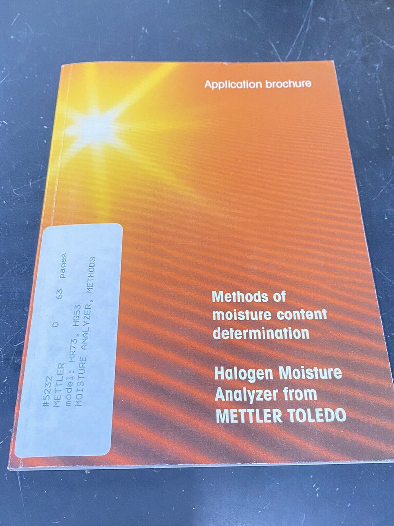 Mettler Toledo Halogen Moisture Analyzer - User Guide / Instructions Book