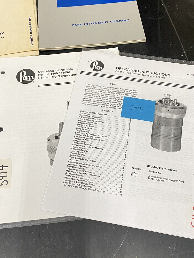 Parr Oxygen Bomb Calorimetry - User Guide / Manual / Instructions Book