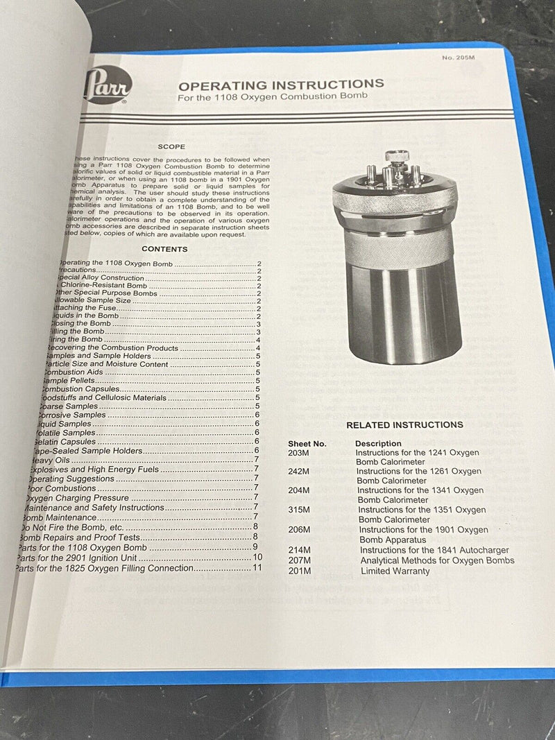 Parr Oxygen Combustion Bomb 1108 - User Guide / Manual / Instructions Book
