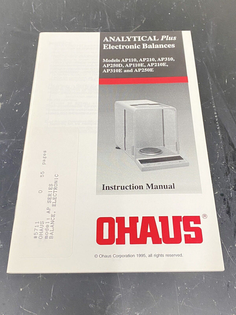 Ohaus Analytical Plus Electronic Balances - User Guide / Instructions Manual