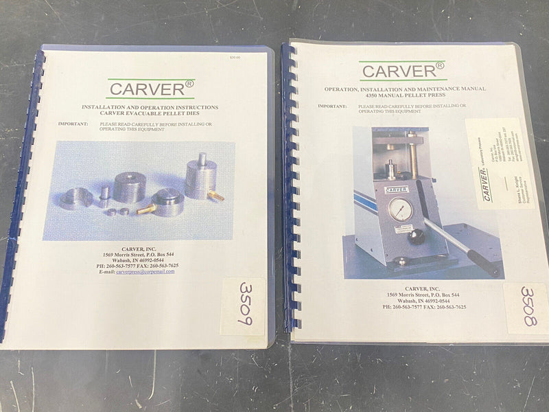 Carver Pellet Press & Dies - User Guide / Manual / Instructions Book