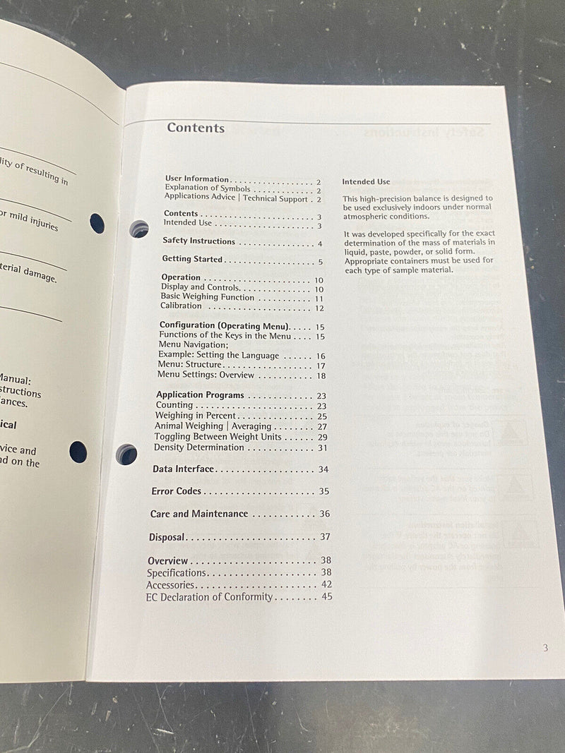 Sartorius Entris Laboratory Balance - User Guide / Manual / Instructions Book