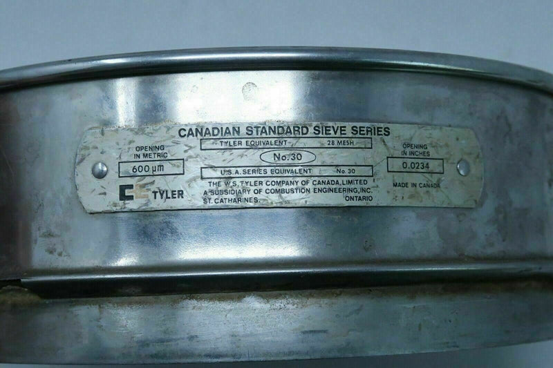W.S. Tyler NO. 30, 28 Mesh Canadian Standard Testing Sieve, 600 Microns (.0234")