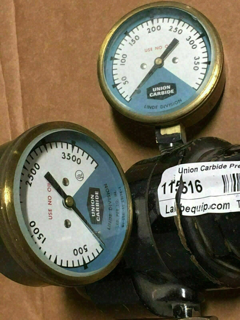 Union Carbide Inert Gas Pressure Regulator with 0-400 & 0-4000 Gauges