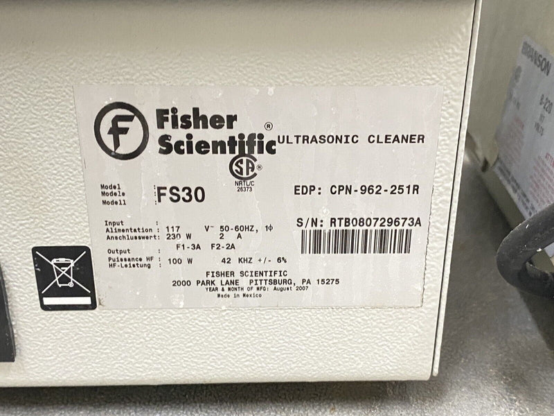 Fisher Scientific Ultrasonic Cleaner FS30H & Branson Ultrasonic Cleaner B-220
