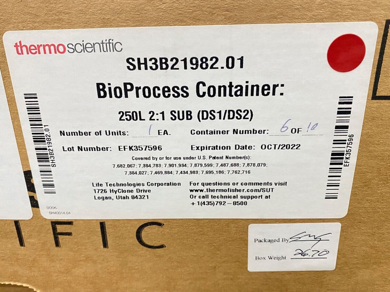 6X NEW Thermo Scientific 250L 2:1 SUB (DS1/DS2) BioProcess Container Tank Liner